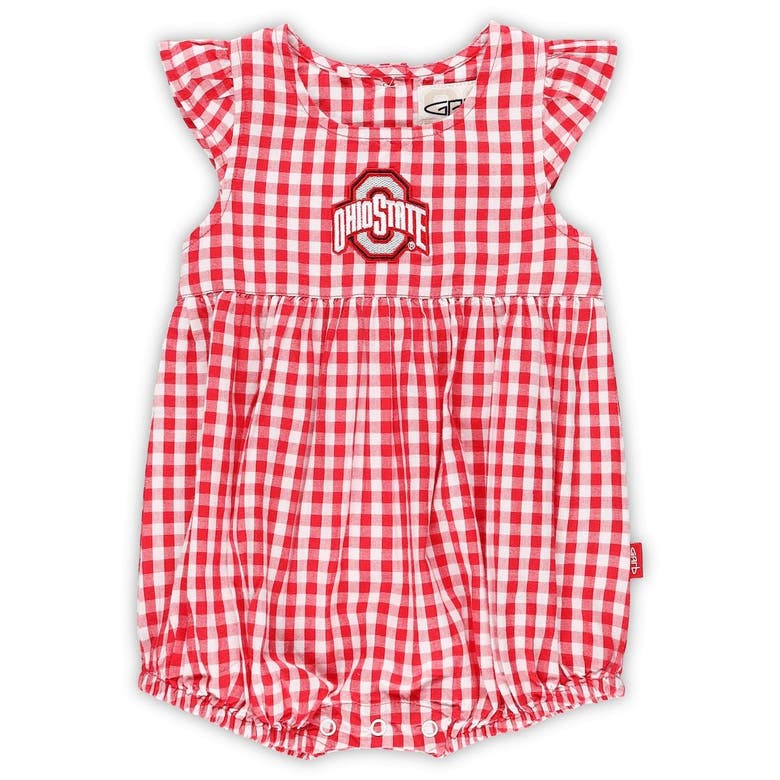 Garb Babies' Girls Infant  Scarlet Ohio State Buckeyes Cara Woven Gingham Ruffled Bodysuit
