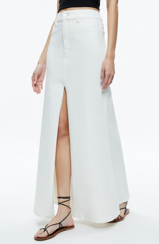 Shop Alice And Olivia Denim Maxi Skirt In Off White