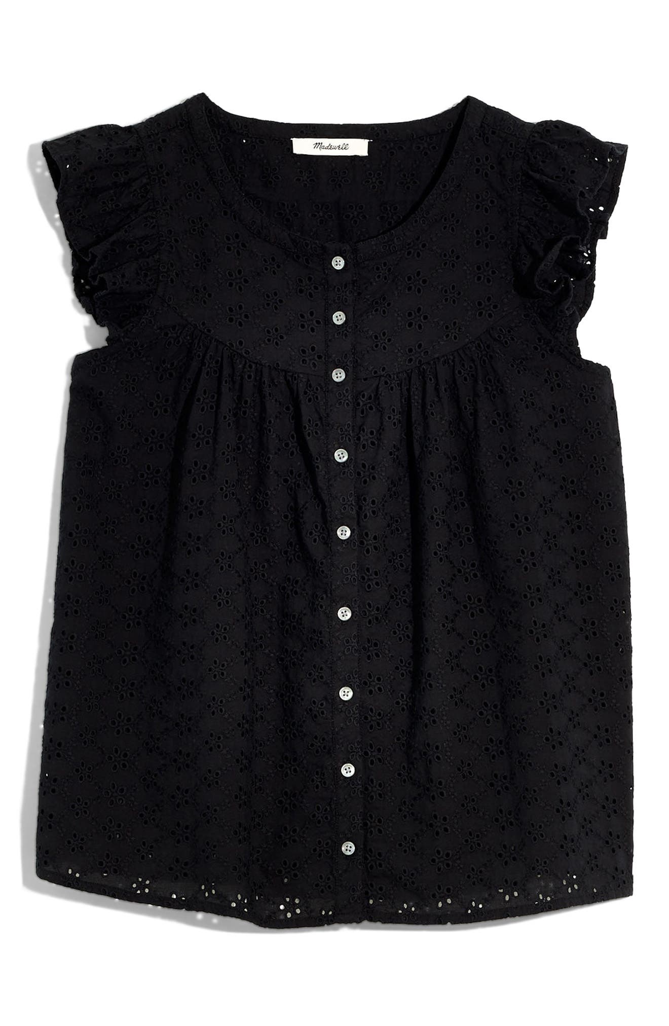 madewell ruffle sleeve bib top