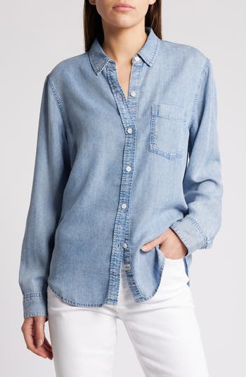 Rag & buy bone leather trim chambray button down