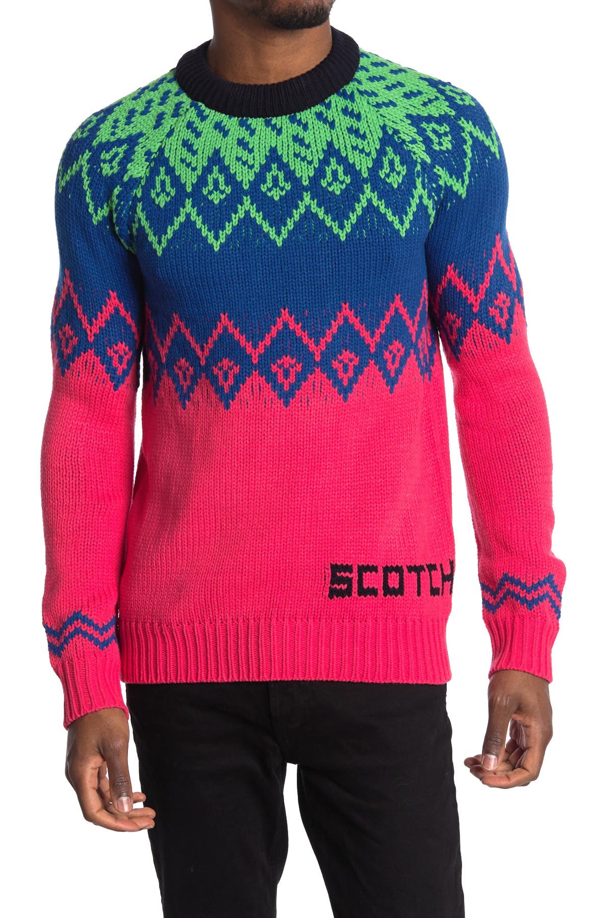 patterned crew neck sweater