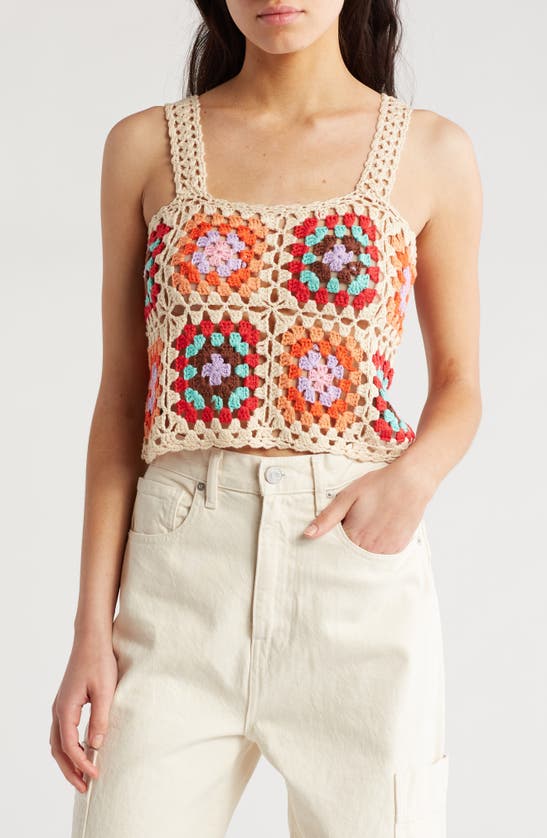 Cotton Emporium Crochet Crop Tank In Multi