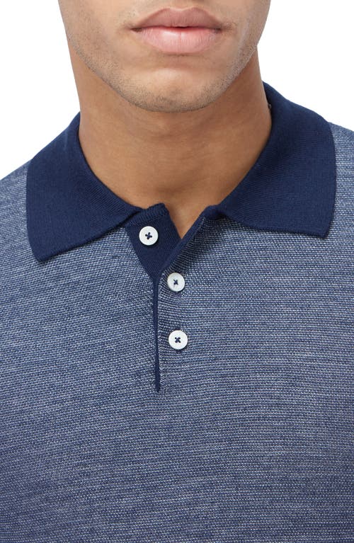 Shop Bugatchi Bird's Eye Jacquard Merino Wool & Silk Polo Sweater In Navy