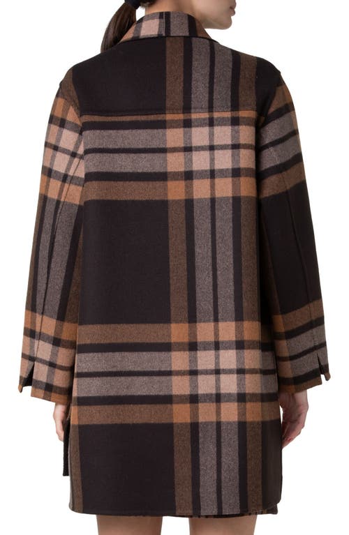 Shop Akris Fabiola Plaid Double Face Wool Coat In Mocca-chestnut