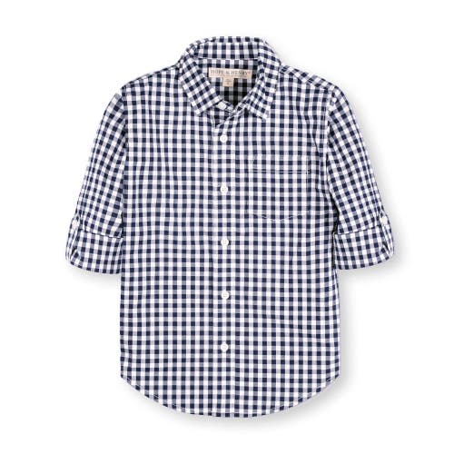Hope & Henry Boys' Organic Long Sleeve Stretch Poplin Roll-Up Button Down Shirt, Infant Navy Gingham at Nordstrom,