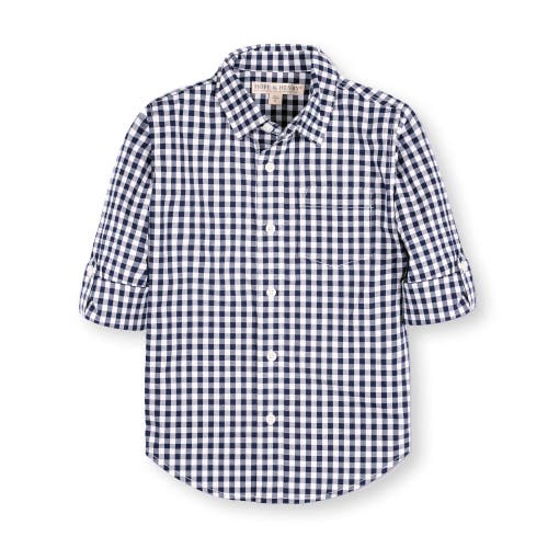 Hope & Henry Baby Boys' Organic Stretch Poplin Roll-up Shirt, Infant In Navy Gingham