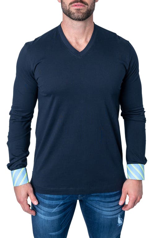 Maceoo Edisonsolidverve Blue Long Sleeve V-Neck T-Shirt