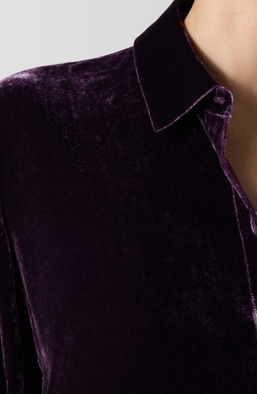 Shop Eileen Fisher Classic Collar Easy Velvet Button-up Shirt In Violet