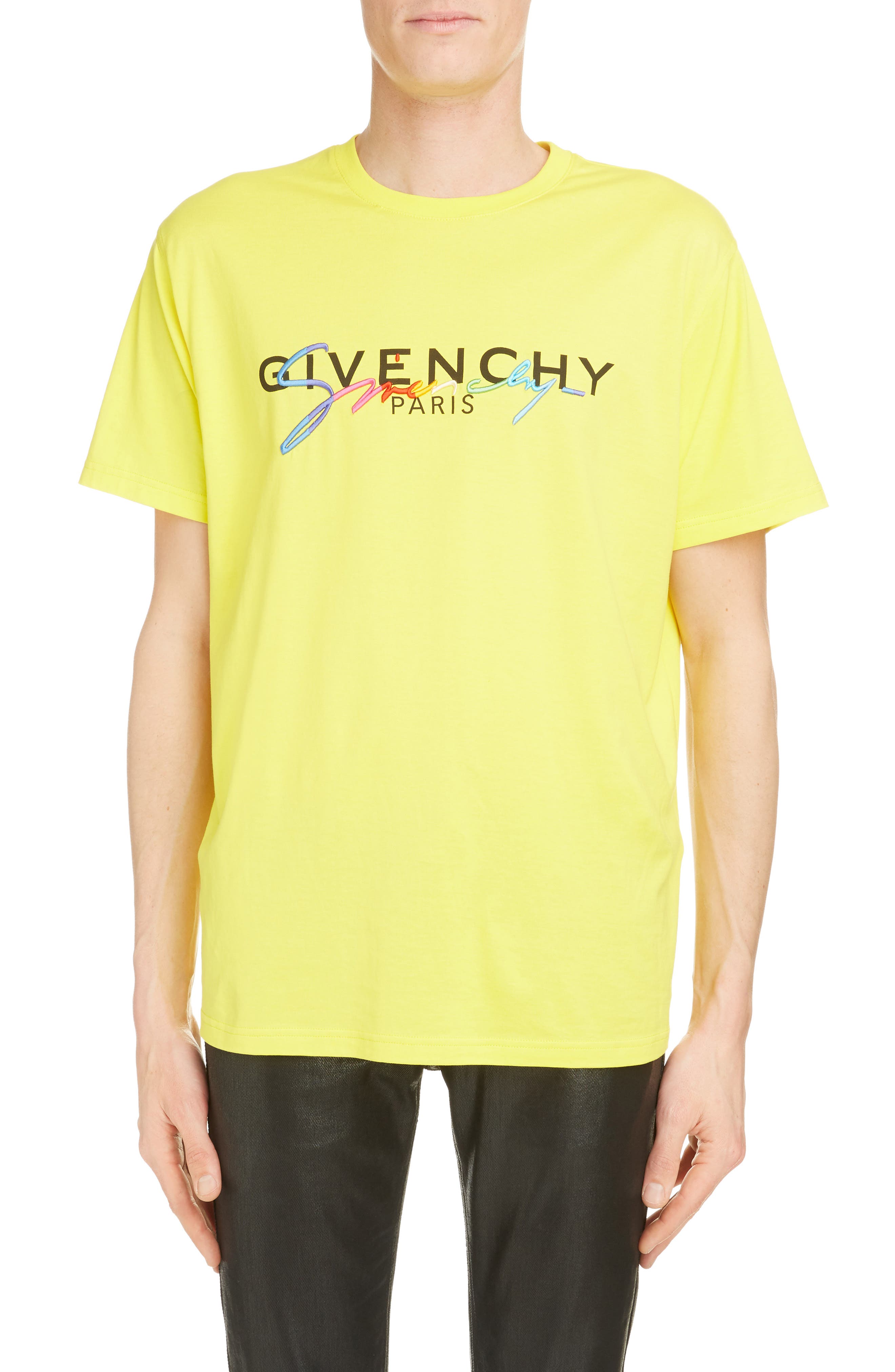 Men's Givenchy Rainbow Logo Cotton T-Shirt, Size Medium - Yellow