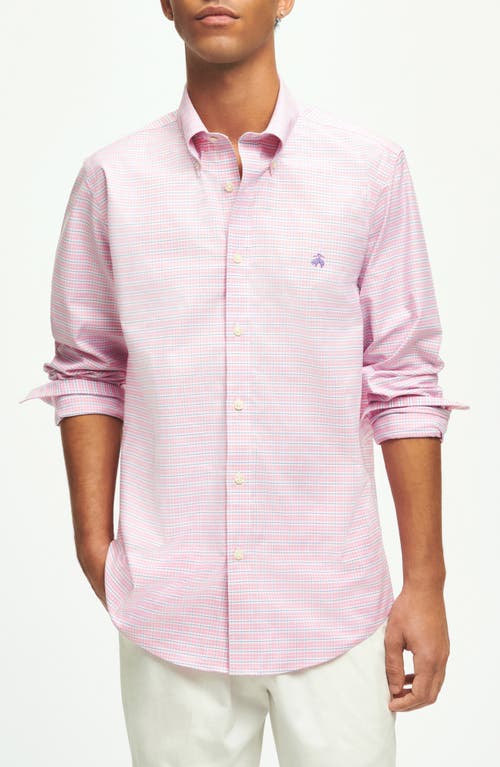 Brooks Brothers Check Stretch Button-Down Oxford Shirt Pinkcheck at Nordstrom,