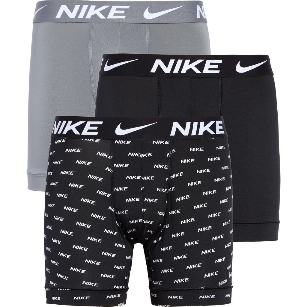 Nike 3-pack Dri-fit Essential Micro Boxer Briefs In  Logo Print/grey/black