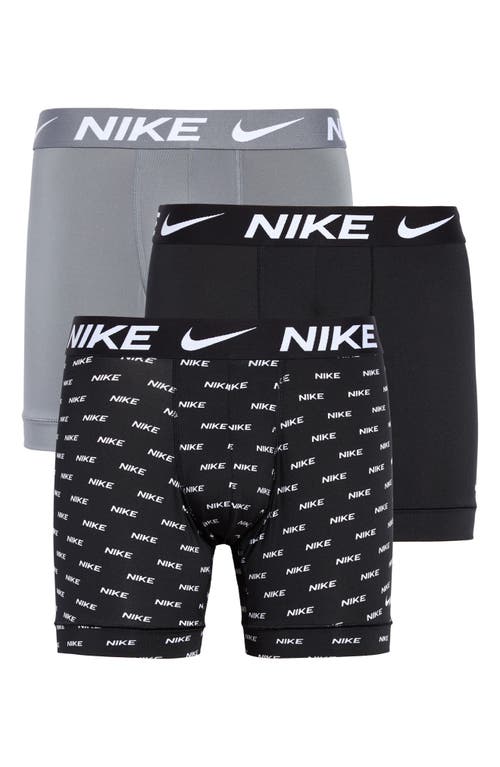 Shop Nike 3-pack Dri-fit Essential Micro Boxer Briefs In  Logo Print/grey/black