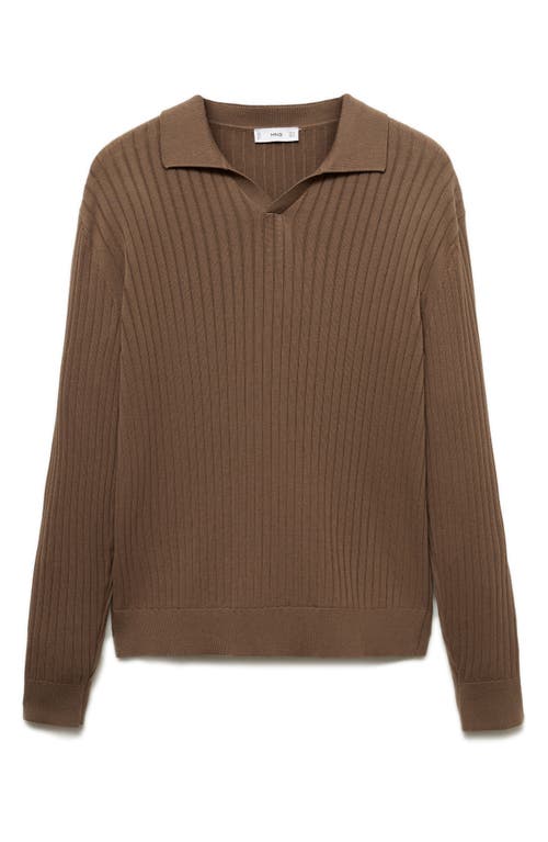 MANGO MANGO LONG SLEEVE RIB KNIT POLO SWEATER 