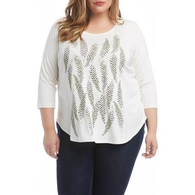 Plus Size Karen Kane Feather Print Shirttail Tee, Ivory