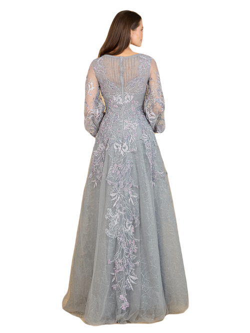 Lara New York V Neckline Balloon Sleeve Gown In Dusk