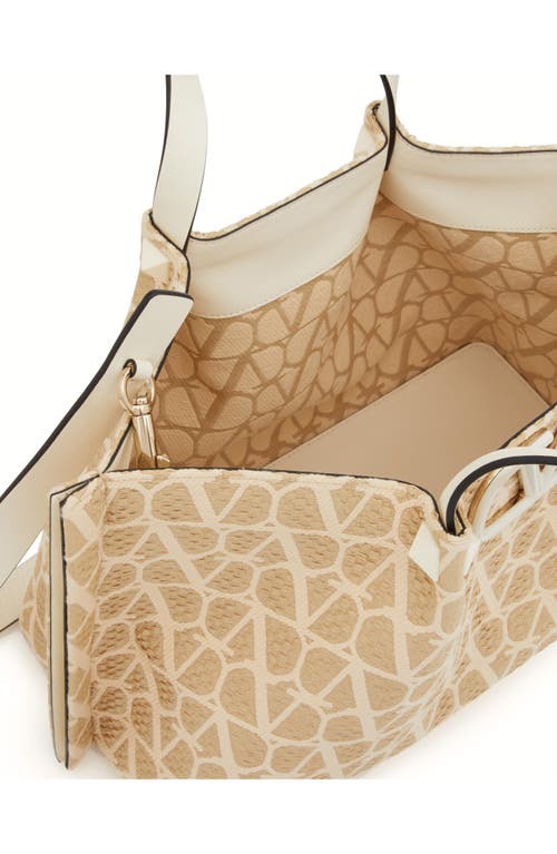 Shop Valentino Garavani Medium Vlogo Icon Woven Tote In Naturale/ivory