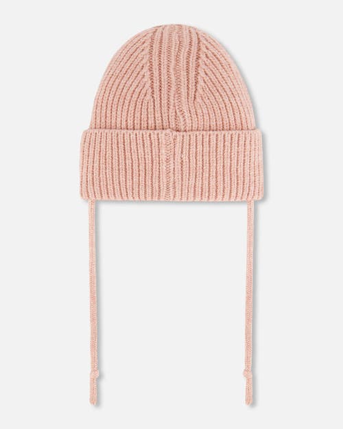 Deux Par Deux Baby Girl's Mid-season Knit Hat With Strings Dusty Pink In Cameo Brown
