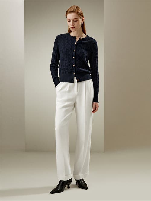 Lilysilk Cable-knit Cashmere Crewneck Cardigan In Navy Blue