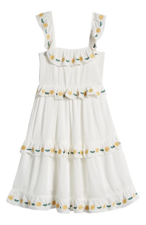 Walking On Sunshine Kids' Embroidered Tiered Sundress In White