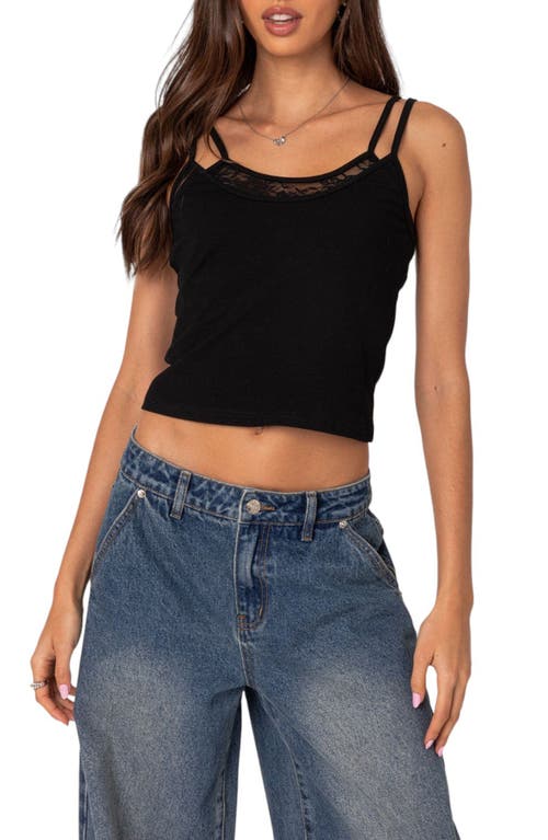 EDIKTED Carnation Lacy Layered Crop Tank Top Black at Nordstrom,