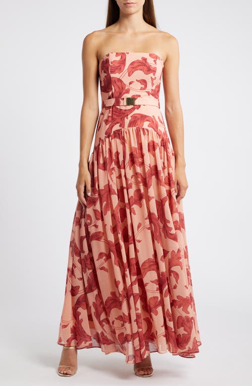 Hutch Belted Strapless Drop Waist Dress in Baroque Leaves 