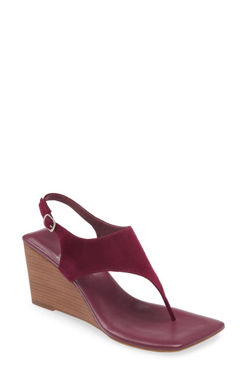 Midsummer T-Strap Wedge Sandal in Purple Suede Tan Stack
