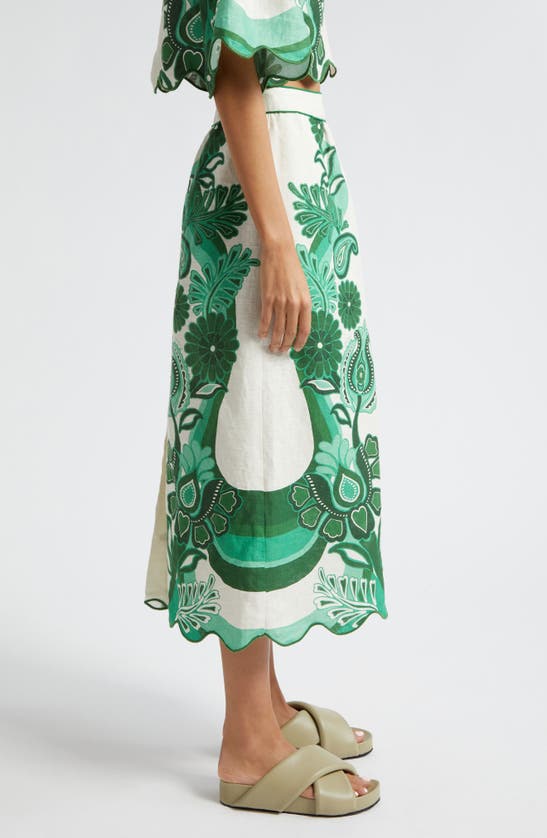 Shop Farm Rio Festival Floral Linen Midi Skirt In Color Festival Green