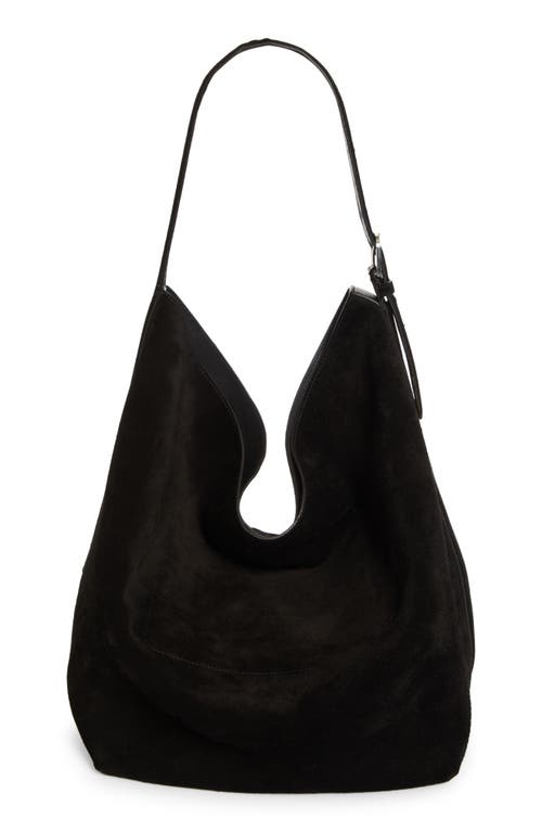 Shop Totême Toteme Belt Strap Suede Hobo Bag In Espresso