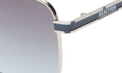 Shop Kenneth Cole 58mm Pilot Sunglasses In Shiny Light Nickeltin/blue