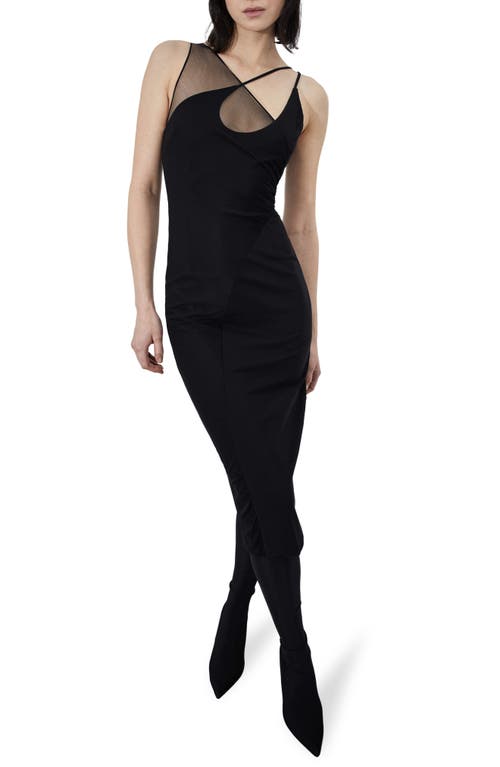 Et Ochs Kaia Asymmetric Mesh Underlay Midi Dress in Black