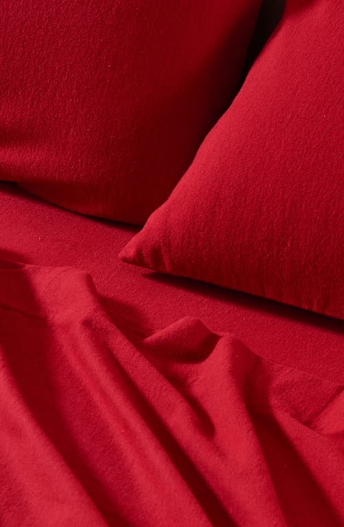 Woven & Weft Solid Cotton Flannel Sheet Set In Cranberry