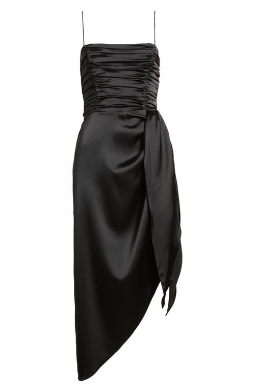 Shop Wayf The Julia Ruched Asymmetric Satin Cocktail Dress In Black