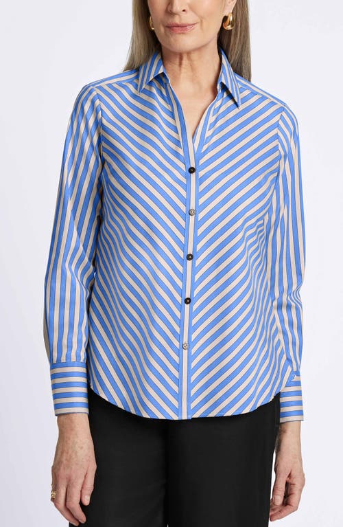 Shop Foxcroft Mary Stripe Stretch Button-up Shirt In Cobalt Blue/neutral