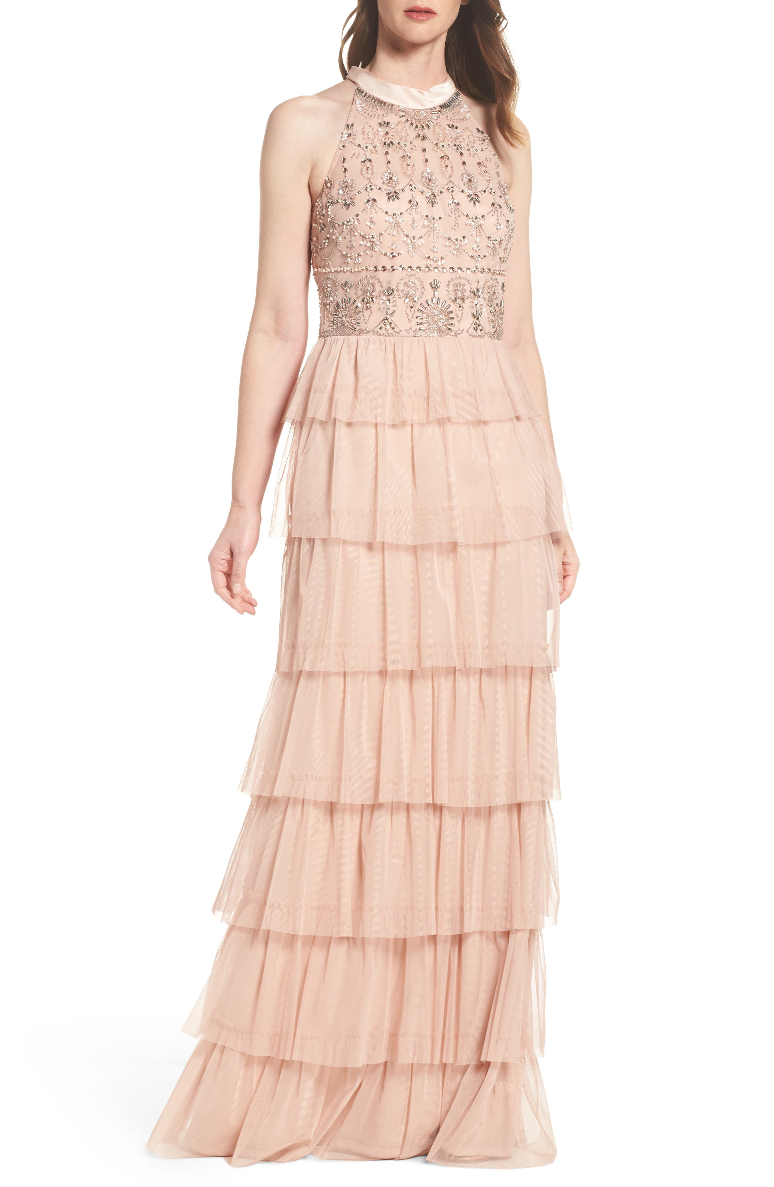 adrianna papell love of luxe maxi dress in blush
