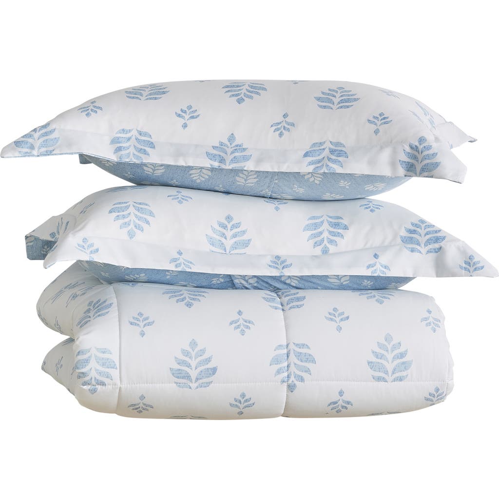 Woven & Weft Reversible Print Comforter Set In White Blue Floral Print