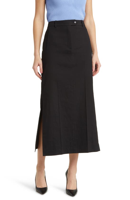Hugo Boss Vemata Linen Blend Midi Al-line Skirt In Black