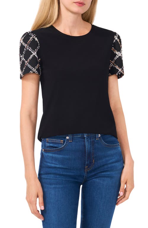 Shop Cece Mixed Media Top In Rich Black