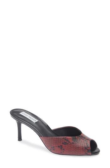 Shop Steve Madden Rowe Peep Toe Sandal In Red Snake