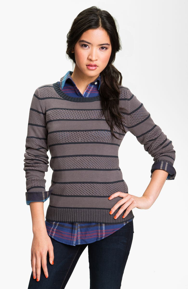 BP. Stripe Pointelle Sweater (Juniors) | Nordstrom