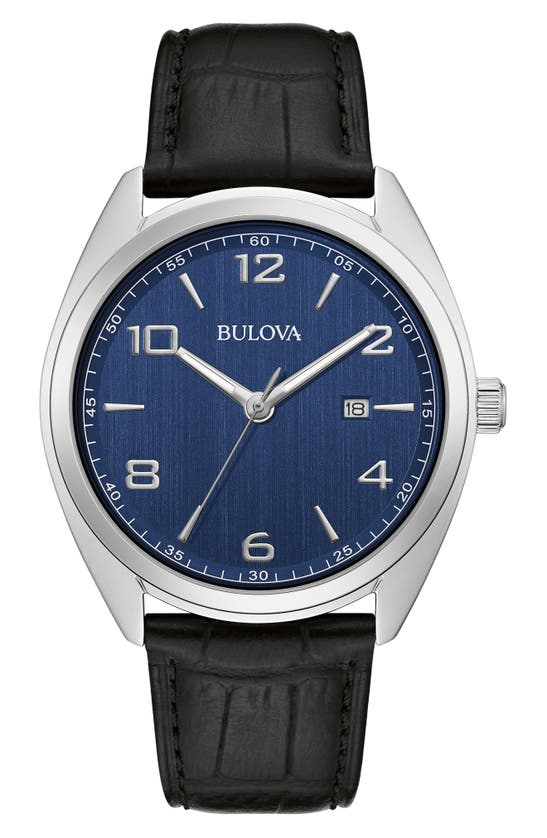 Bulova Threehand Quartz Croc Embossed Leather Strap Watch, 42mm In