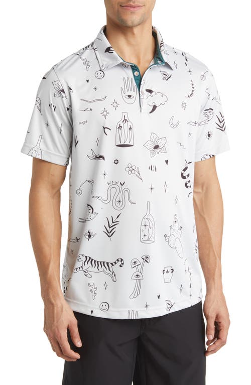 Swannies Brock Doodle Print Piqué Golf Polo in Glacier at Nordstrom, Size Xx-Large