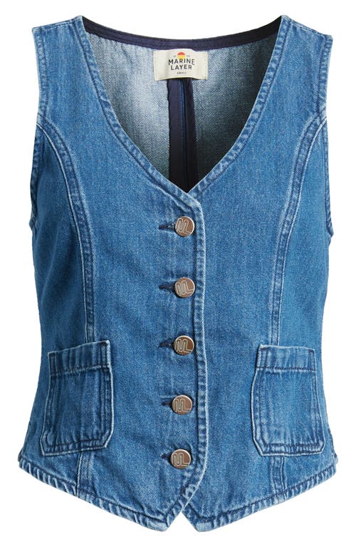 Shop Marine Layer Daisy Denim Vest In Medium Wash