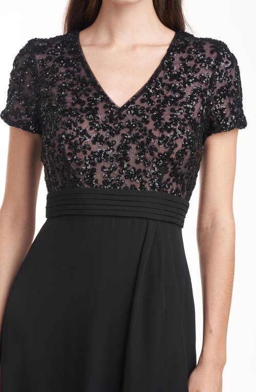 Shop Js Collections Eliana Sequin Mesh Bodice A-line Gown In Black/blush