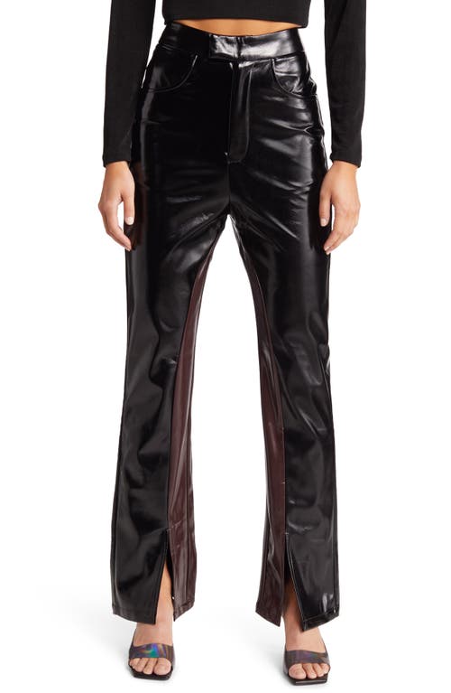 Amy Lynn High Shine Faux Leather Pants in Black/brown
