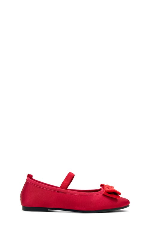 Yosi Samra Kids' Miss Emory Satin Mary Jane Flat In Red Satin/velvet Bow