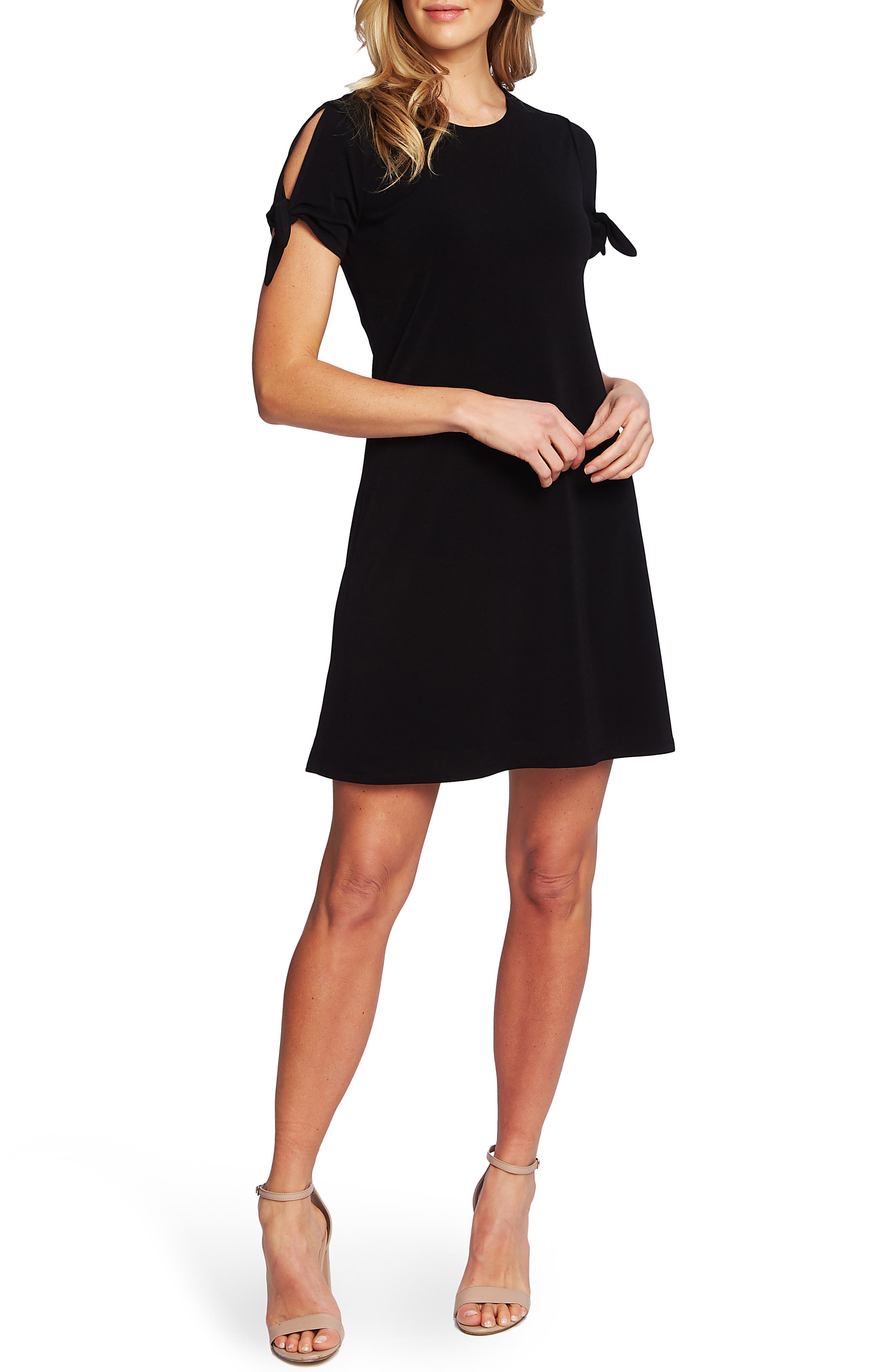 Cece Tie Sleeve Crepe Dress, Black