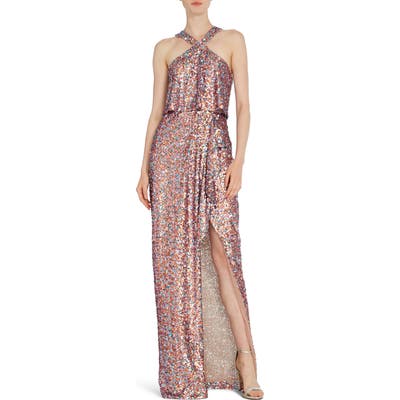 Ml Monique Lhuillier Sequin Halter Gown, Pink