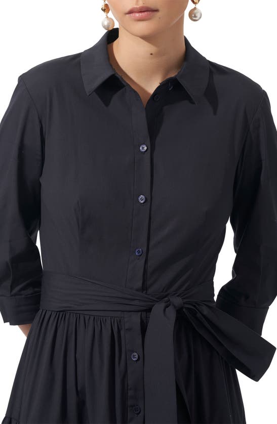 Shop Carolina Herrera Stretch Cotton Belted Shirtdress In Midnight