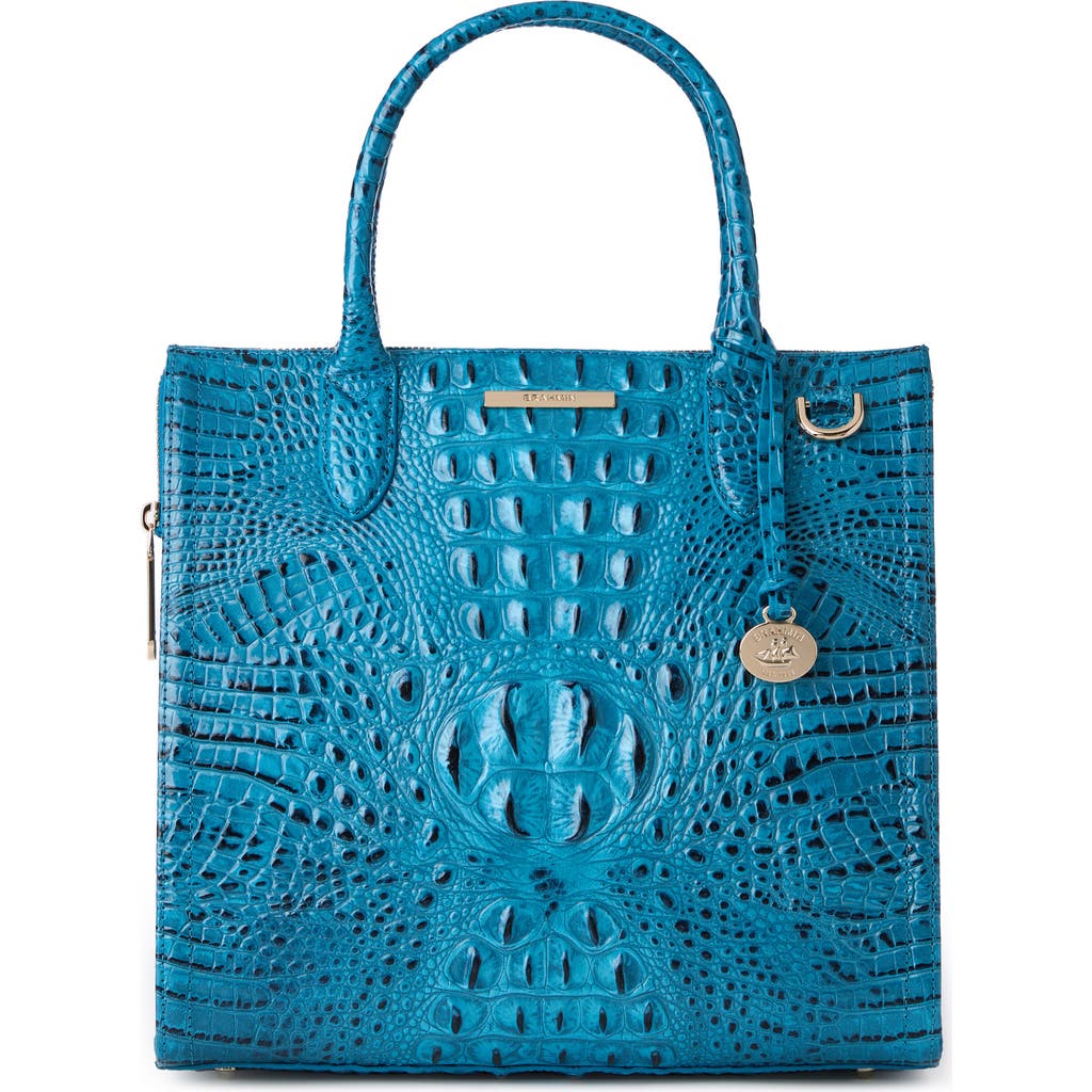 Brahmin Caroline Croc Embossed Leather Satchel in Vibrant Azure