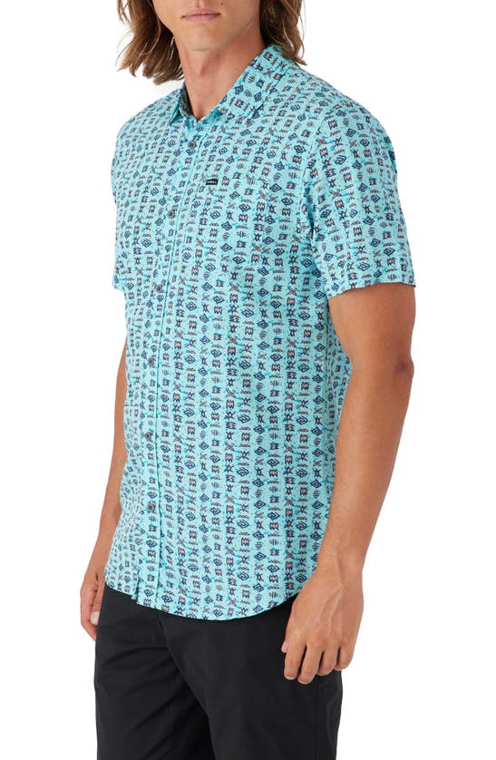 Shop O'neill Oasis Eco Modern Slim Fit Short Sleeve Button-up Shirt In Turquoise